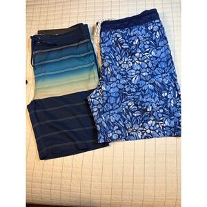 Goodfellow & Co Mens Swim Trunks Bundle Blue‎ Ombre Striped Floral XL 40 2 Pack